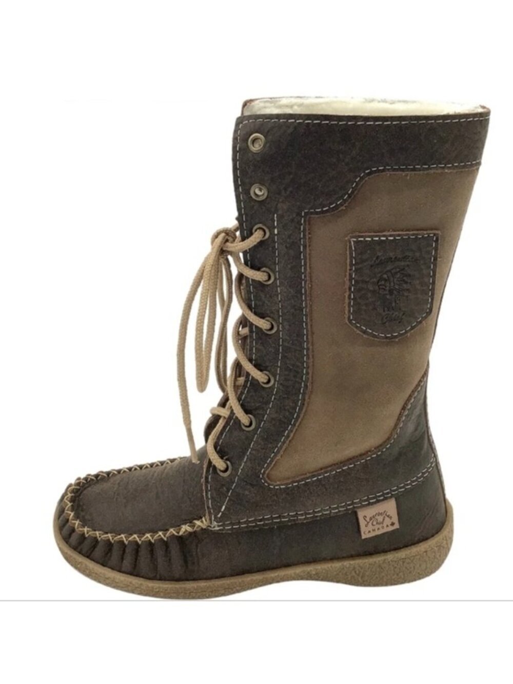 Laurentian Chief Brown Leather Sheepskin Mid-Calf Snowshoe Mukluks Women's Sz 11 - Picture 5 of 15